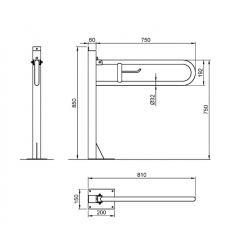 Bară de sprijin rabatabilă NOFER cu fixare în pardoseală, NOFER
