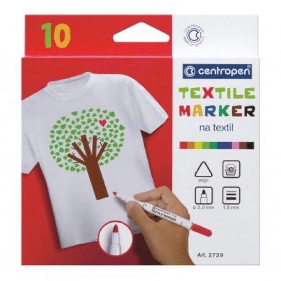 Marker Centropen 2739 Textil - varf rotund, 10 culori/set Marker Centropen 2739 Textil - varf rotund, 10 culori/set