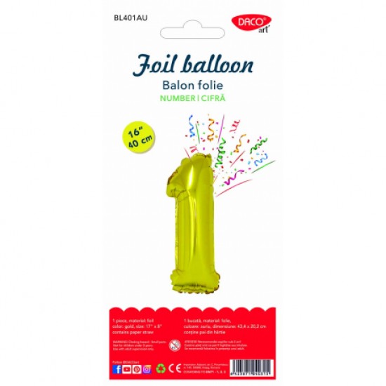 Balon folie cifra 1 auriu 40 cm daco bl401au Balon folie cifra 1 auriu 40 cm daco bl401au