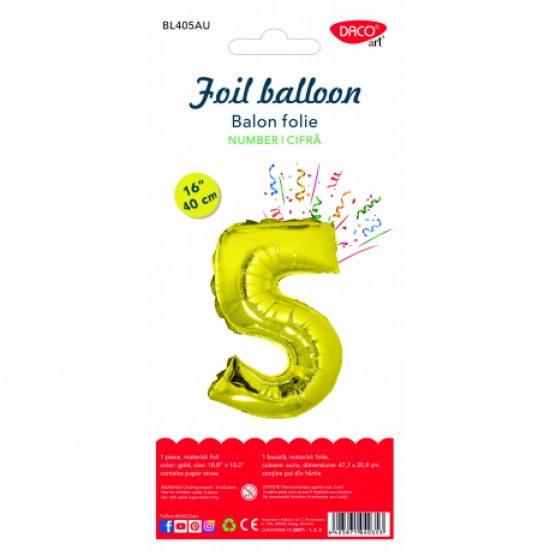Balon folie cifra 5 auriu 40 cm daco bl405au Balon folie cifra 5 auriu 40 cm daco bl405au