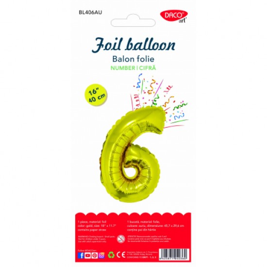 Balon folie cifra 6 auriu 40 cm daco bl406au Balon folie cifra 6 auriu 40 cm daco bl406au