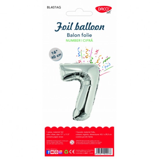 Balon folie cifra 7 argintiu 40 cm daco bl407ag Balon folie cifra 7 argintiu 40 cm daco bl407ag