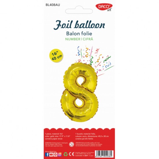 Balon folie cifra 8 auriu 40 cm daco bl408au Balon folie cifra 8 auriu 40 cm daco bl408au