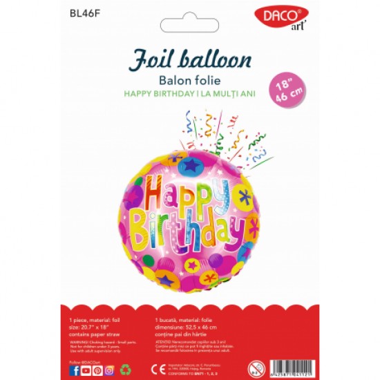 Balon folie happy birthday 46 cm daco bl46f