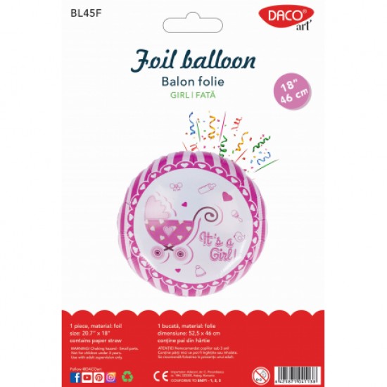 Balon folie it's a girl 46 cm daco bl45f Balon folie it's a girl 46 cm daco bl45f