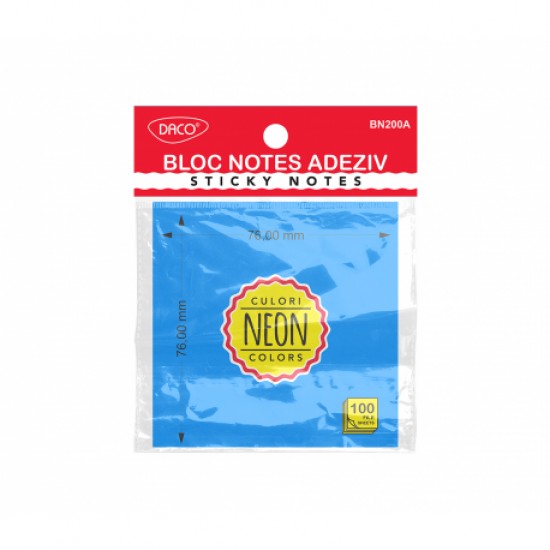 Bloc notes adeziv 76x76 albastru neon daco bn200a Bloc notes adeziv 76x76 albastru neon daco bn200a