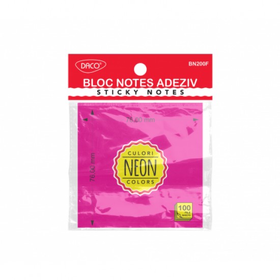 Bloc notes adeziv 76x76 fucsia neon daco bn200f Bloc notes adeziv 76x76 fucsia neon daco bn200f
