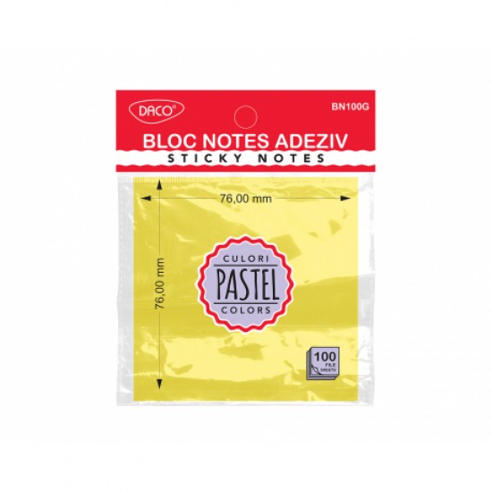 Bloc notes adeziv 76x76 galben pastel daco bn100g Bloc notes adeziv 76x76 galben pastel daco bn100g