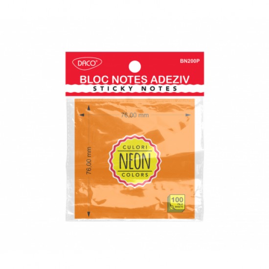 Bloc notes adeziv 76x76 portocaliu neon daco bn200p Bloc notes adeziv 76x76 portocaliu neon daco bn200p