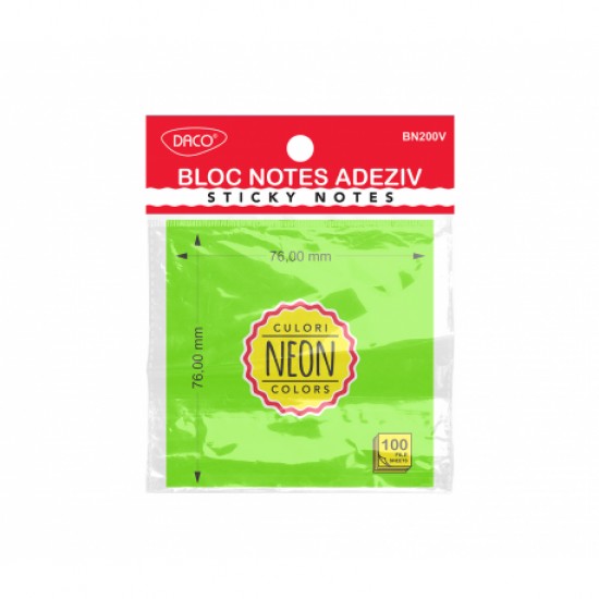 Bloc notes adeziv 76x76 verde neon daco bn200v Bloc notes adeziv 76x76 verde neon daco bn200v