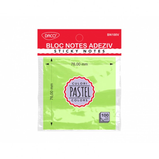 Bloc notes adeziv 76x76 verde pastel daco bn100v Bloc notes adeziv 76x76 verde pastel daco bn100v