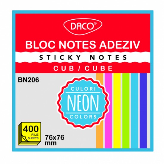 Bloc notes adeziv cub 400 file 76x76 6 cul daco bn206 Bloc notes adeziv cub 400 file 76x76 6 cul daco bn206