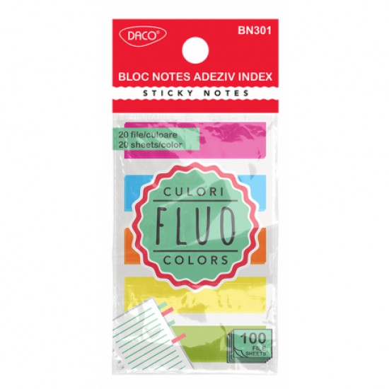 Bloc notes adeziv index plastic 5 cul 45x12 daco bn301 Bloc notes adeziv index plastic 5 cul 45x12 daco bn301