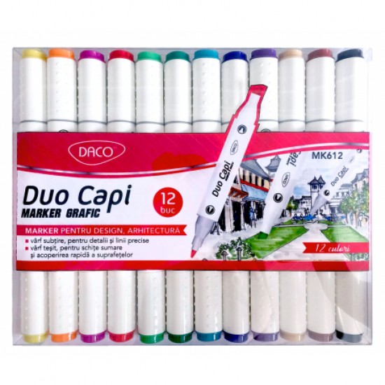 Marker grafic set 12 duo capi daco mk612