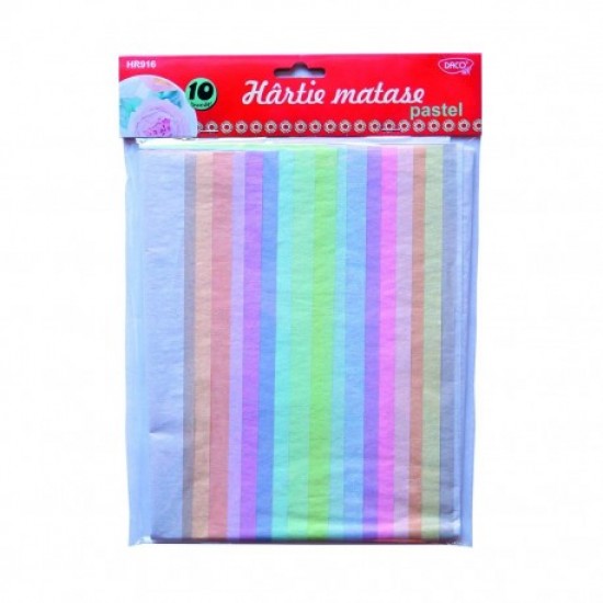 Hartie de matase in culori pastelate, 10 coli, 10 culori, Daco-hr916 Hartie de matase in culori pastelate, 10 coli, 10 culori, Daco-hr916