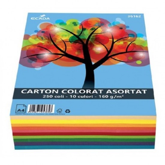 Carton colorat asortat A4, 160g/mp, Ecada x 250 coli/top-36162 Carton colorat asortat A4, 160g/mp, Ecada x 250 coli/top-36162