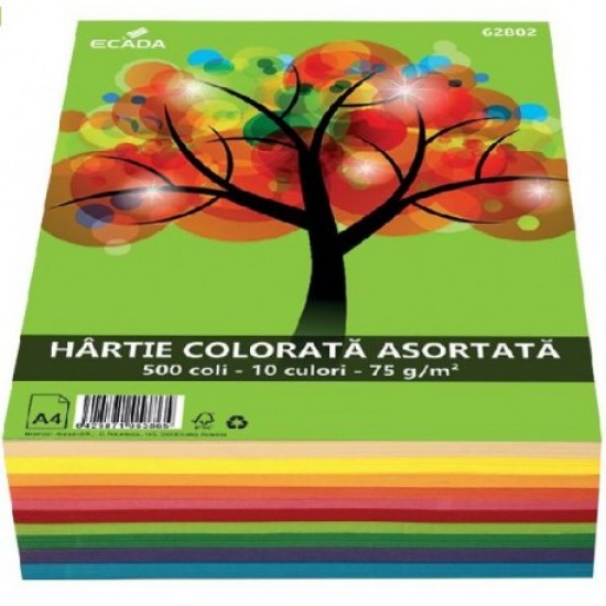 Hartie colorata 75g/mp a4 500coli 10 cul. ecada 62802 Hartie colorata 75g/mp a4 500coli 10 cul. ecada 62802