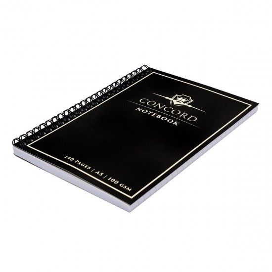 Agenda Pukka Pad Concord A5 cu spirala, 140 pagini, hartie Premium 100 gsm, cu microperforatii, negru 8959-CON