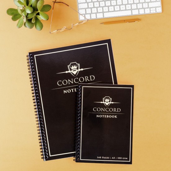 Agenda Pukka Pad Concord A5 cu spirala, 140 pagini, hartie Premium 100 gsm, cu microperforatii, negru 8959-CON
