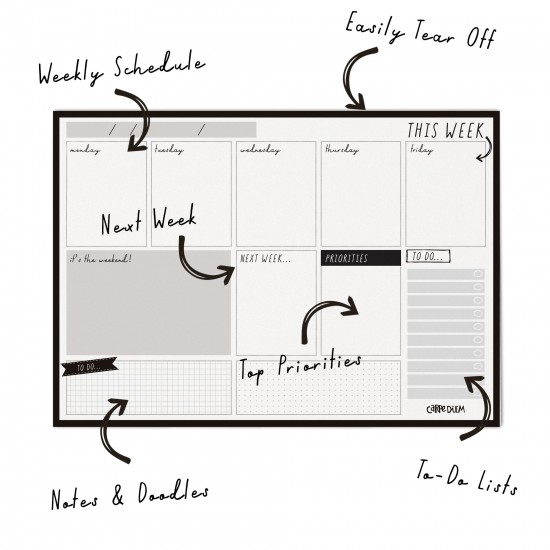 Planner săptămânal, nedatat, 60 file hârtie premium 100gsm, dimensiune 29.5 cm X 21 cm, Black 9120-CD Planner săptămânal, nedatat, 60 file hârtie premium 100gsm, dimensiune 29.5 cm X 21 cm, Black 9120-CD