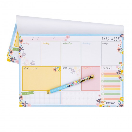 Planner saptamanal, nedatat, 60 file hartie premium 100gsm, dimensiune 29.5 cm X 21 cm Floral 9208-CD