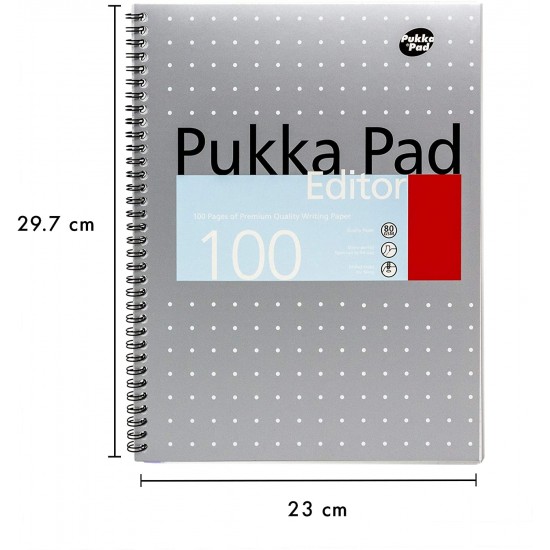 Caiet cu spirala dubla Pukka Pad Metalic Editor A4+ 100 pagini, coperti tari EM003 Caiet cu spirala dubla Pukka Pad Metalic Editor A4+ 100 pagini, coperti tari EM003