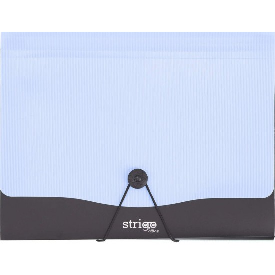Mapa Strigo PP, A4, 13 compartimente, inchidere cu elastic, clips metalic, albastru SF049