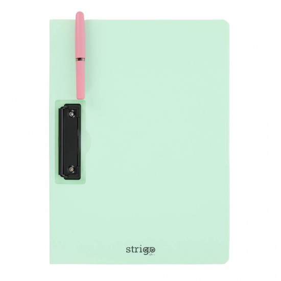 Clipboard Strigo vertical A4 cu clip metalic lateral, suport stilou, menta SF057