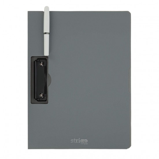 Clipboard Strigo vertical A4 cu clip metalic lateral, suport stilou, gri SF059