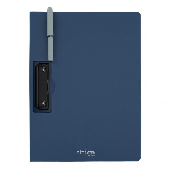 Clipboard Strigo vertical A4 cu clip metalic lateral, suport stilou, albastru marin SF060