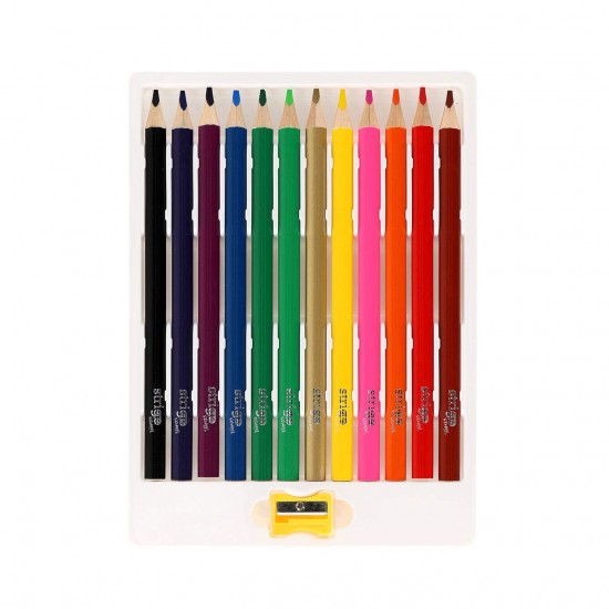 Creioane colorate Strigo Jumbo, triunghiulare, cu ascutitoare, 12 culori SSC353