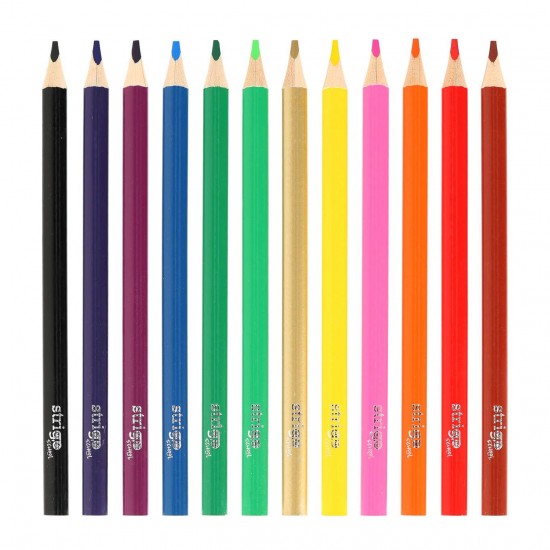 Creioane colorate Strigo Jumbo, triunghiulare, cu ascutitoare, 12 culori SSC353