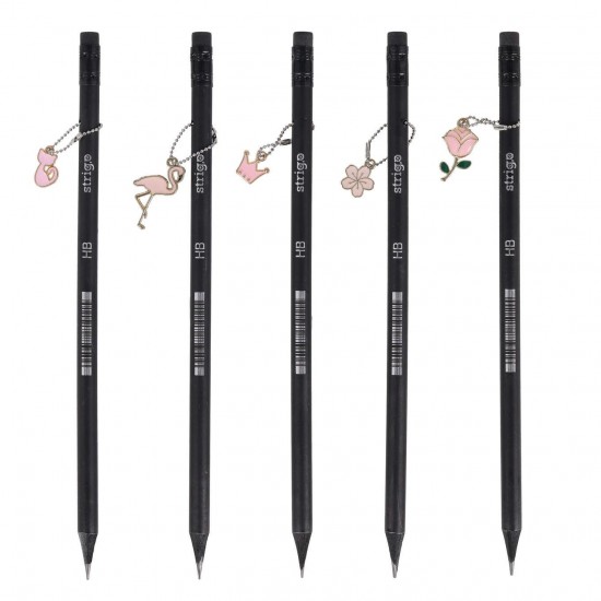Creion Strigo HB Charms, lemn negru, mix 33 de modele pandantive SSC385