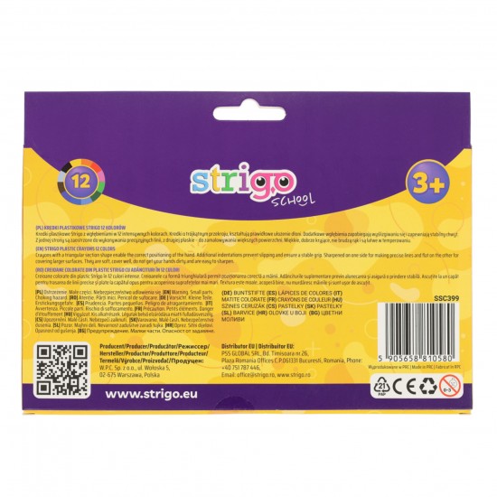 Creioane colorate Strigo triunghiulare, plastic, 12 culori SSC399