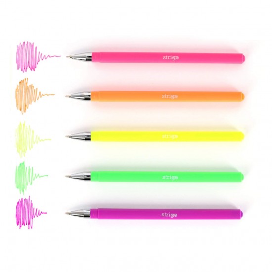 Pix cu gel Strigo in 5 culori neon SSC423 Pix cu gel Strigo in 5 culori neon SSC423