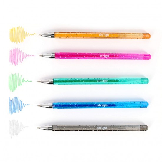 Pix cu gel Strigo Glitter, 0.8mm, 5 culori/set SSC425 Pix cu gel Strigo Glitter, 0.8mm, 5 culori/set SSC425