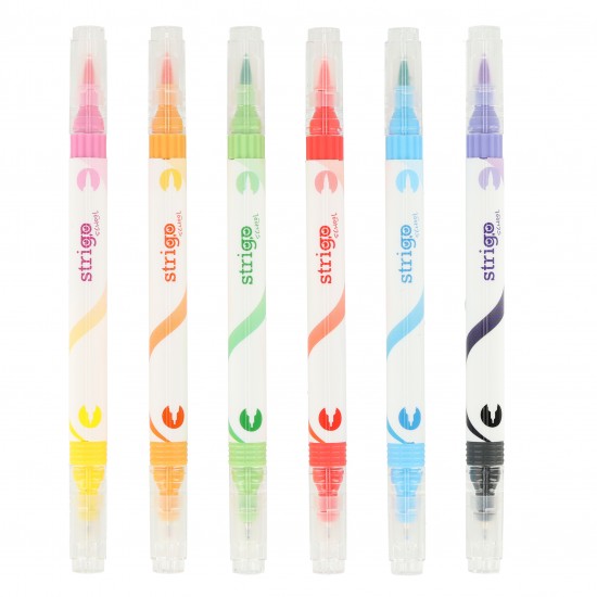 Evidentiator Strigo 2 in 1, pensula si liner, 6 buc/set, 12 culori SSC441