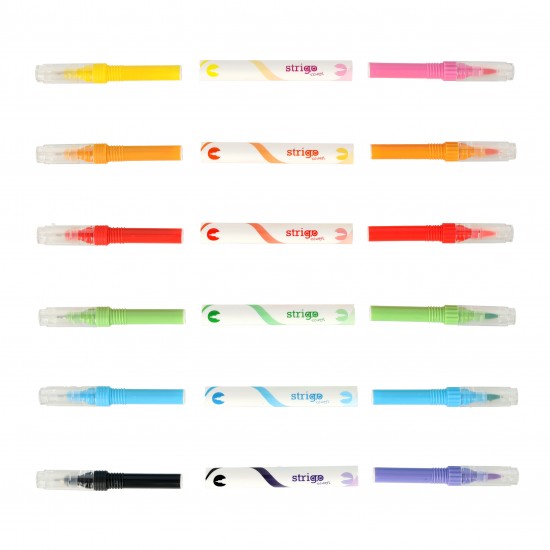 Evidentiator Strigo 2 in 1, pensula si liner, 6 buc/set, 12 culori SSC441