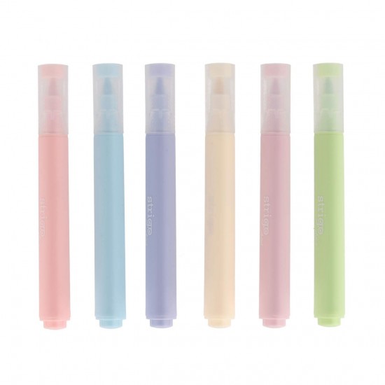 Evidentiator Strigo 2 in 1, pensula si liner, 6 buc/set, 12 culori SSC441