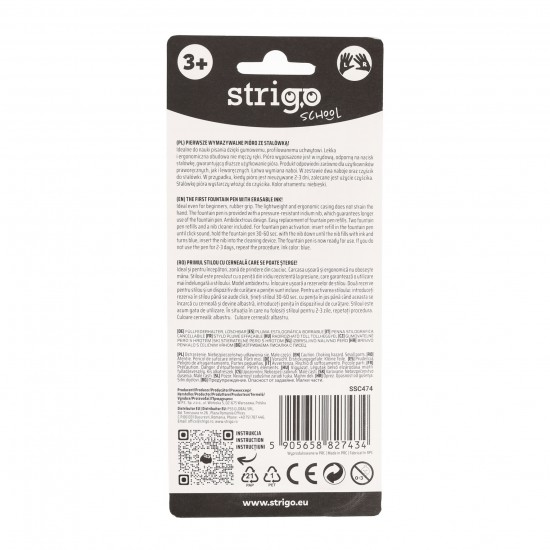 Stilou Strigo cerneala cu stergere + 2 rezerve + dispozitiv curatare, in blister, Dragon SSC474