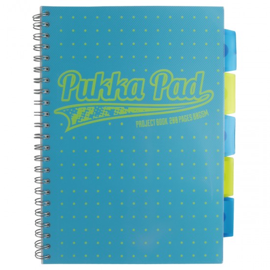 Caiet cu spirala si separatoare Pukka Project Book Neon Dots A4 albastru 8471-NEO