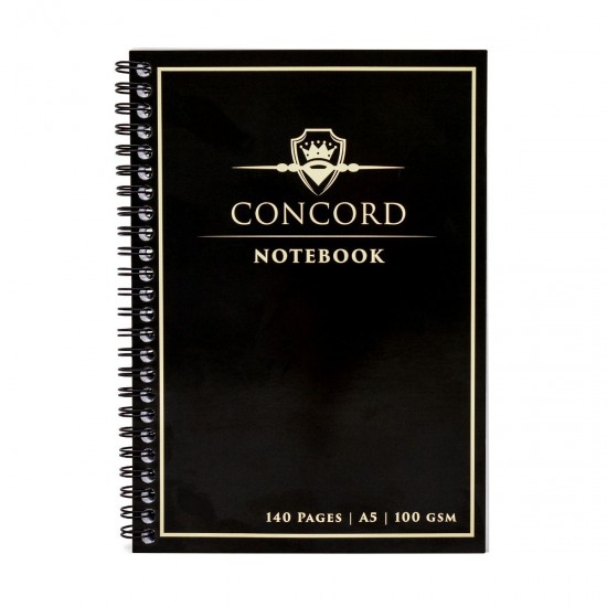 Agenda Pukka Pad Concord A5 cu spirala, 140 pagini, hartie Premium 100 gsm, cu microperforatii, negru 8959-CON