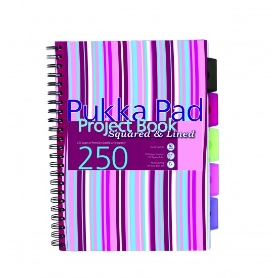 Caiet cu spirala si separatoare Pukka Pad Project Book Stripes A4, dictando, roz, 250 pag, coperti PP intarite CBPROBA4(3) Caiet cu spirala si separatoare Pukka Pad Project Book Stripes A4, dictando, roz, 250 pag, coperti PP intarite CBPROBA4(3)