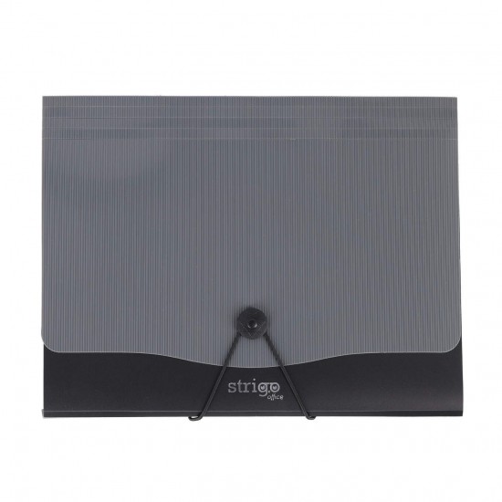 Mapa Strigo PP, A4, 13 compartimente, inchidere cu elastic, clips metalic, gri SF052