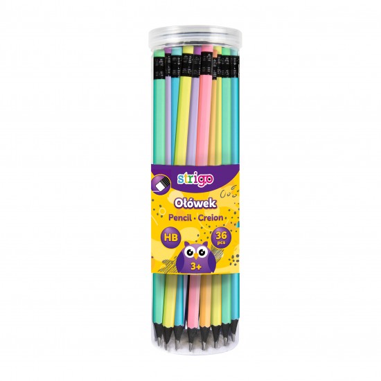 Creioane Strigo HB cu guma de sters multicolora, lemn negru si corp pastel, SSC283