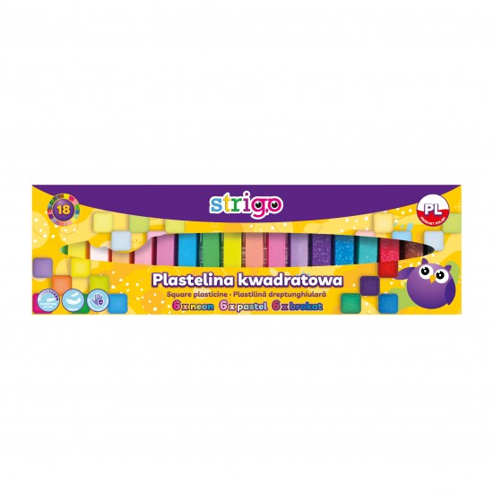 Plastilina Strigo 18 culori mix (6 x neon, 6 x pastel, 6 x cu sclipici) SSC336
