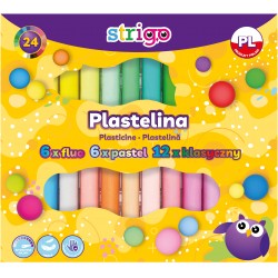 Plastilina Strigo 24 culori mix (6 x fluorescente, 6 x pastel, 12 x clasice) SSC337