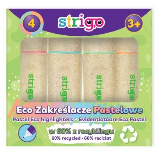 Set 4 evidentiatoare Strigo Eco-Friendly, PASTEL, piersica, verde, albastru, roz SSC342