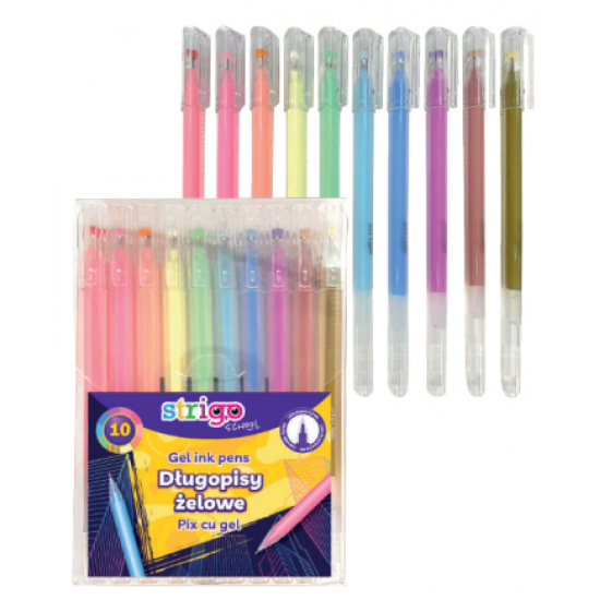 Pixuri cu gel triungiulare Strigo, 10 culori, 0.6mm SSC381 Pixuri cu gel triungiulare Strigo, 10 culori, 0.6mm SSC381