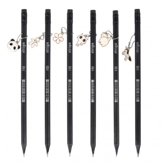 Creion Strigo HB Charms, lemn negru, mix 33 de modele pandantive SSC385